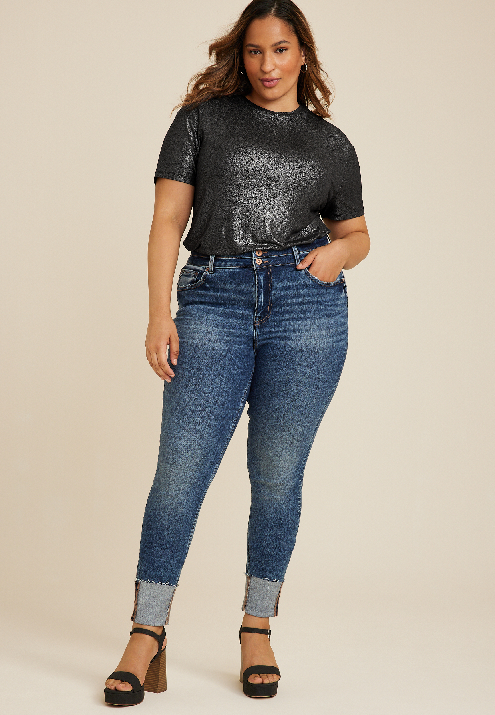 Buy Women's Plus Size Solid Skinny Fit Denim Jeggings with Button Closure  Online