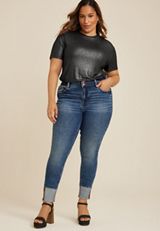 Plus Size edgely&trade; Super Skinny High Rise Curvy Double Button Jean, C258, small