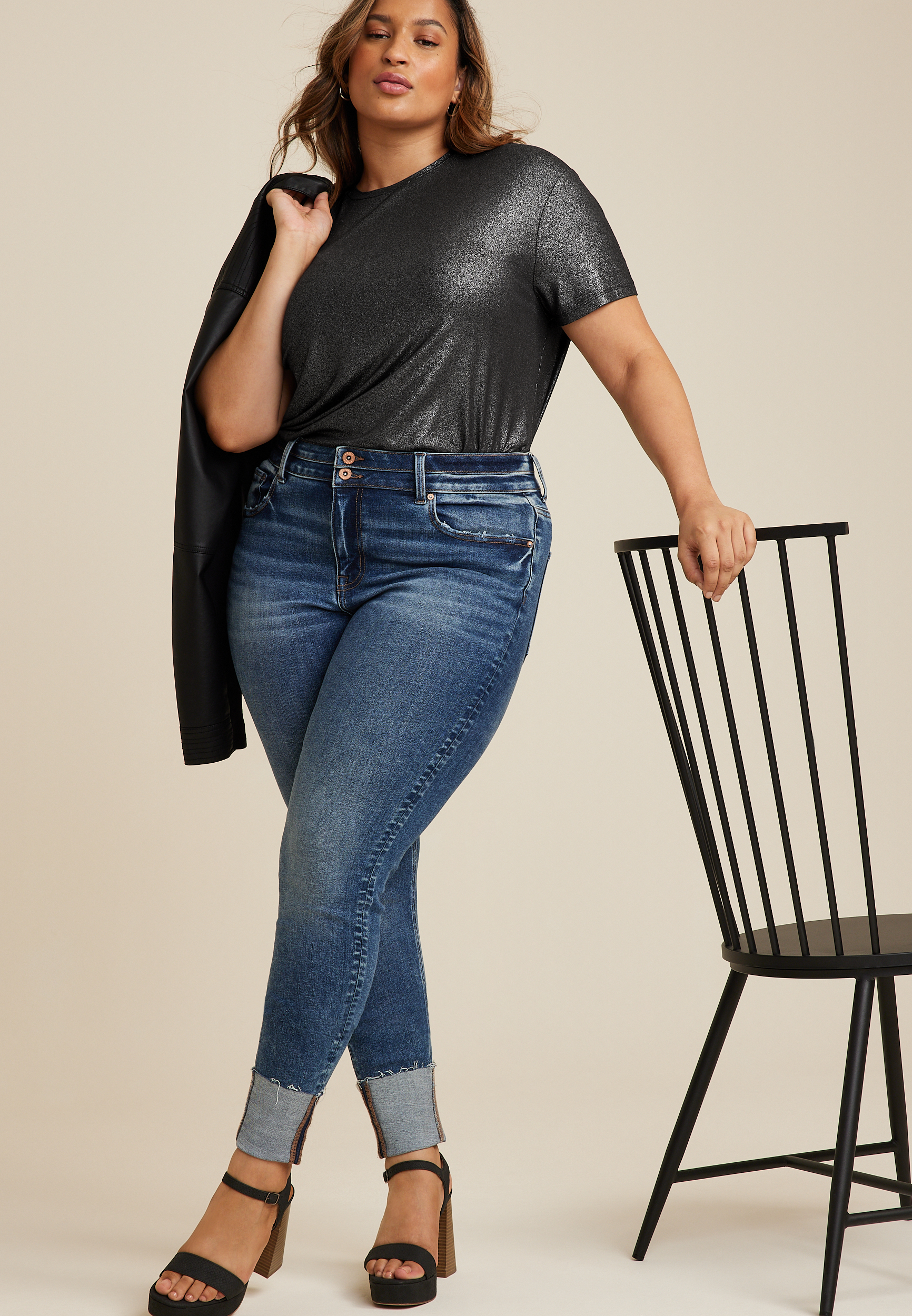 Plus Size edgely&trade; Super Skinny High Rise Curvy Double Button Jean, C258, large