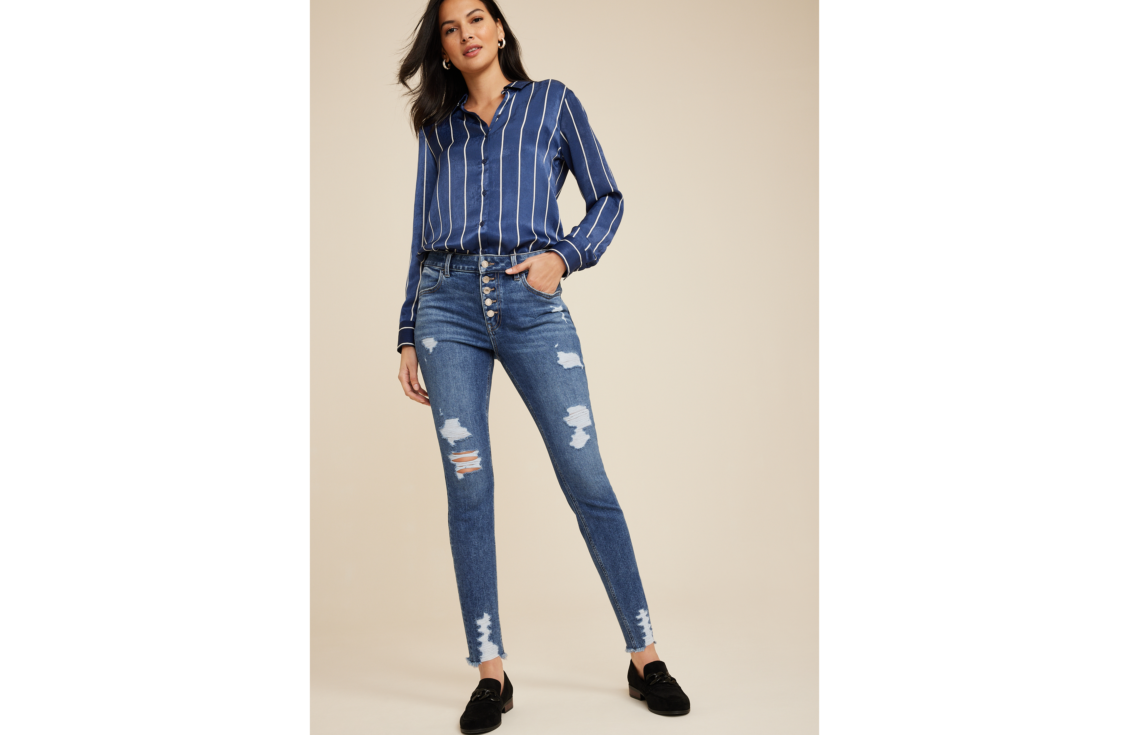 m jeans by maurices™ High Rise Button Fly Super Skinny Jean