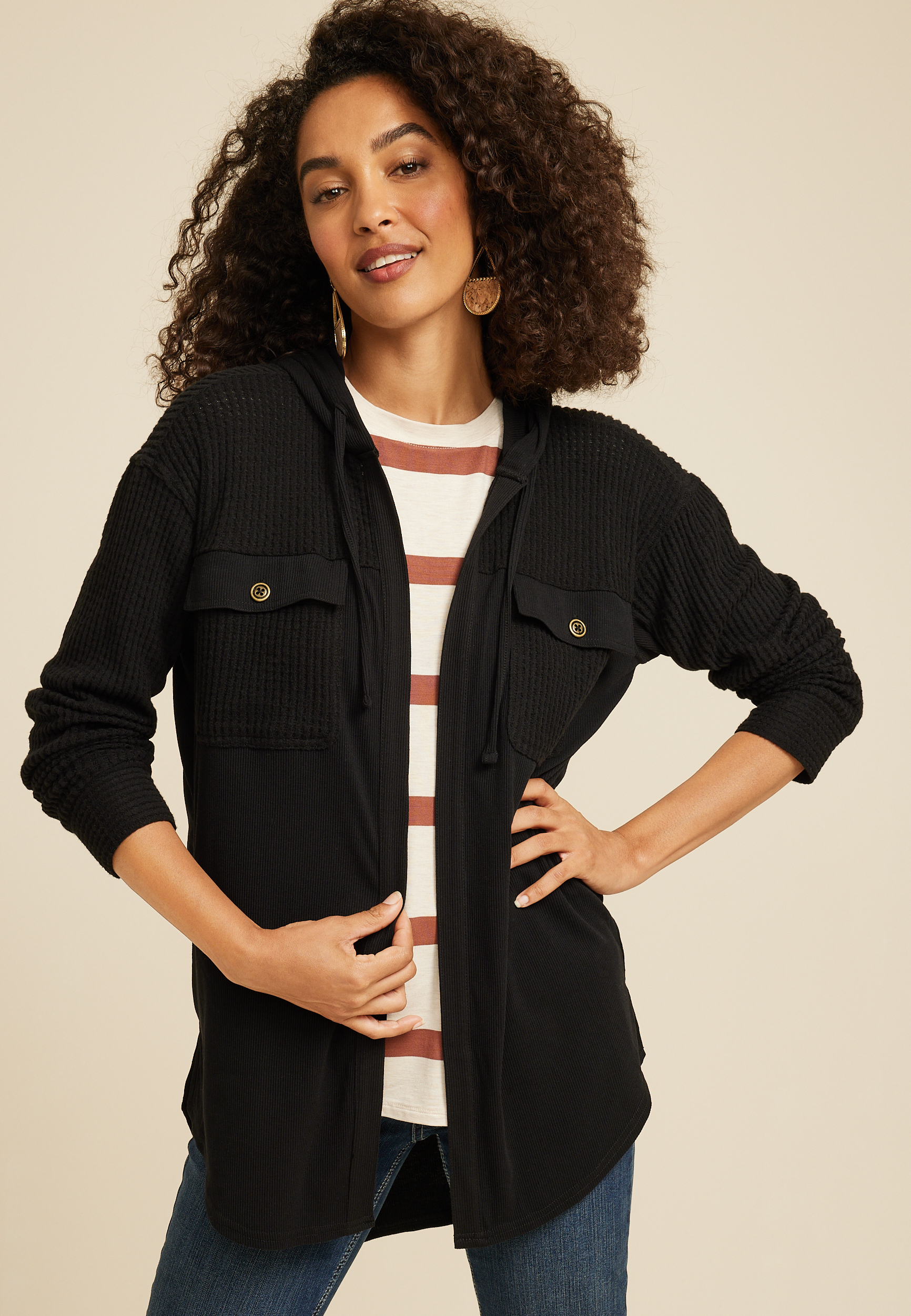 Claire Hooded Waffle Cardigan - Purple