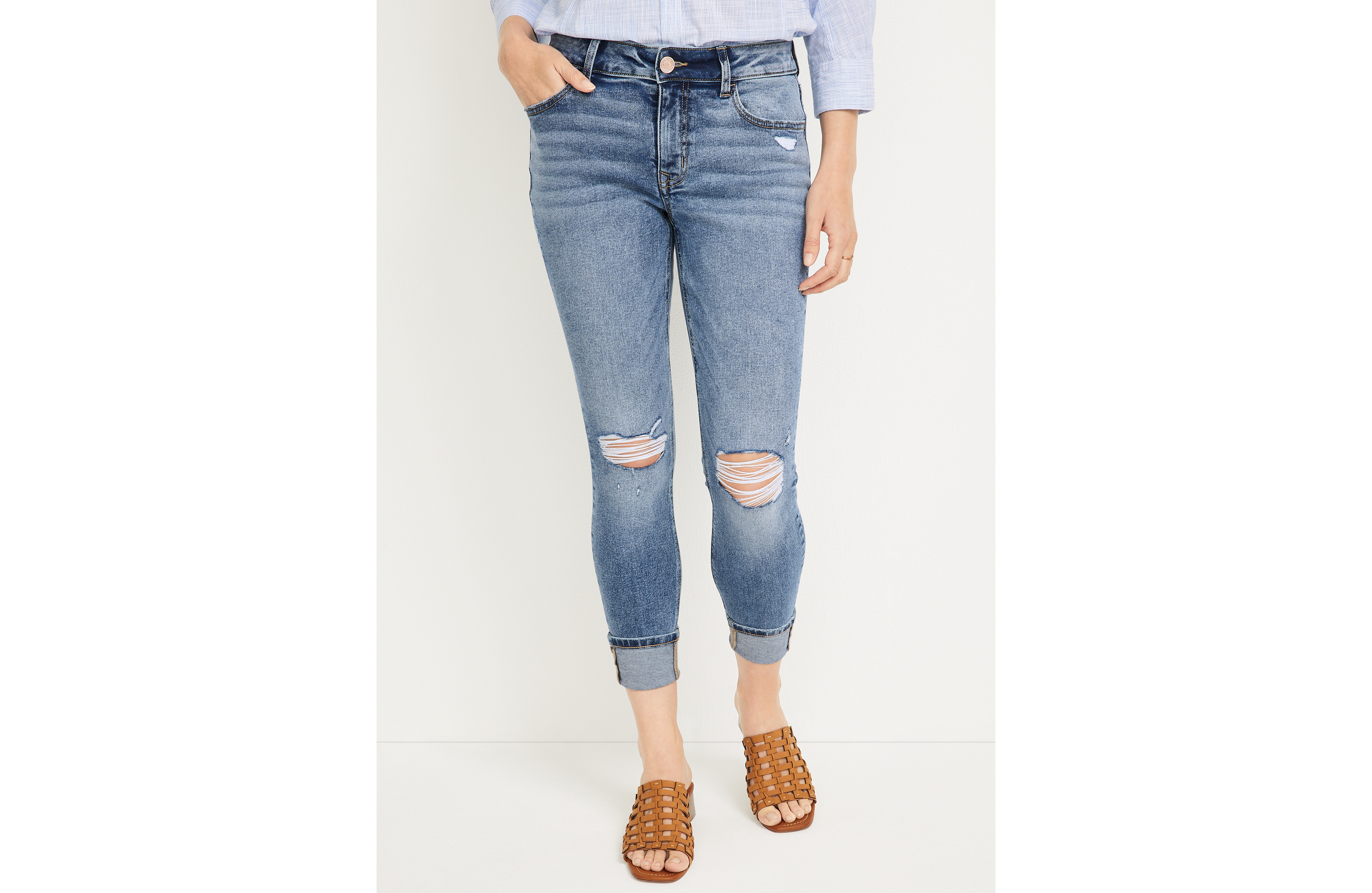m jeans by maurices™ Super Skinny Ankle Mid Rise Ripped Jean