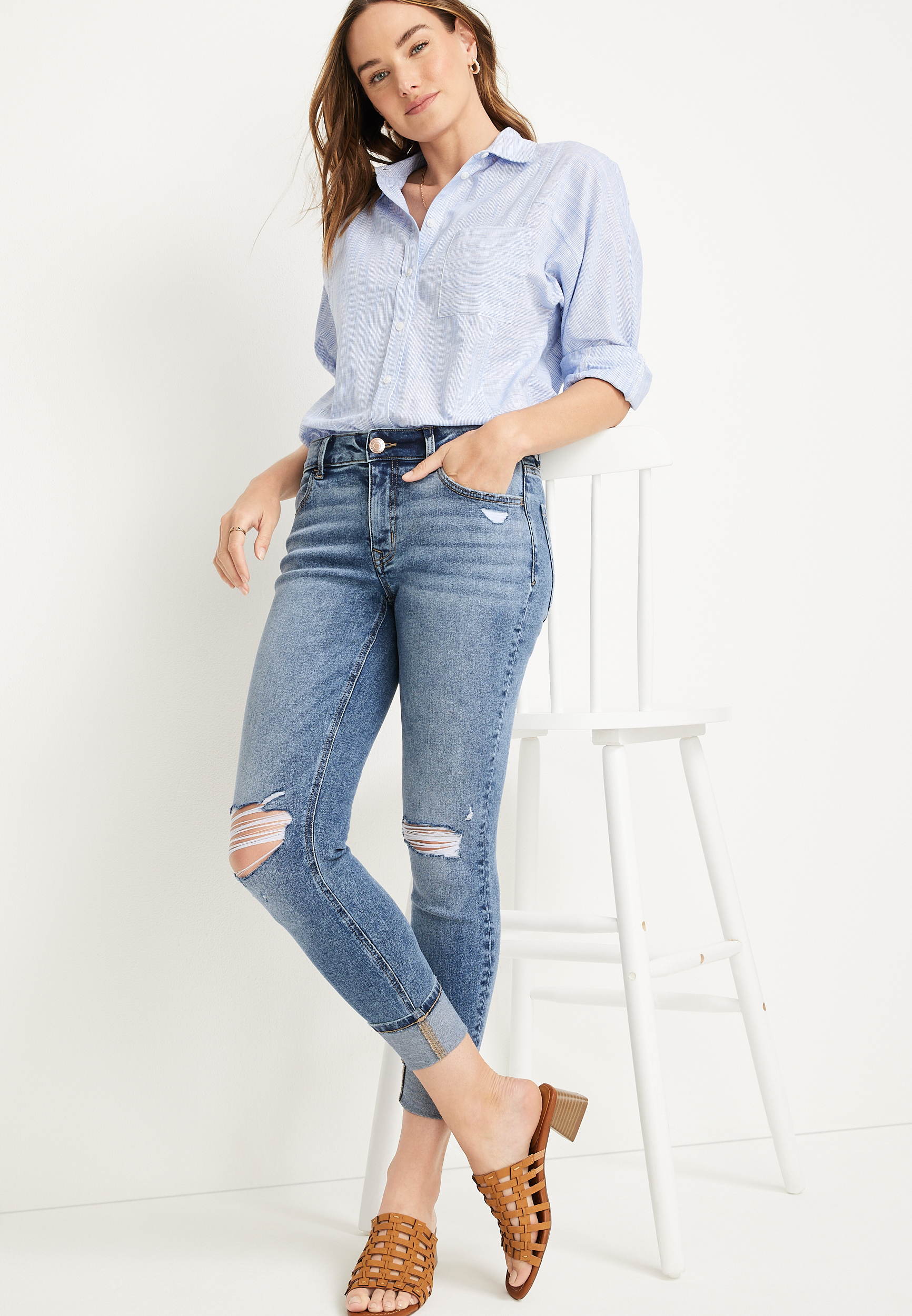 m jeans by maurices&trade; Super Skinny Ankle Mid Rise Ripped Jean, C258, large