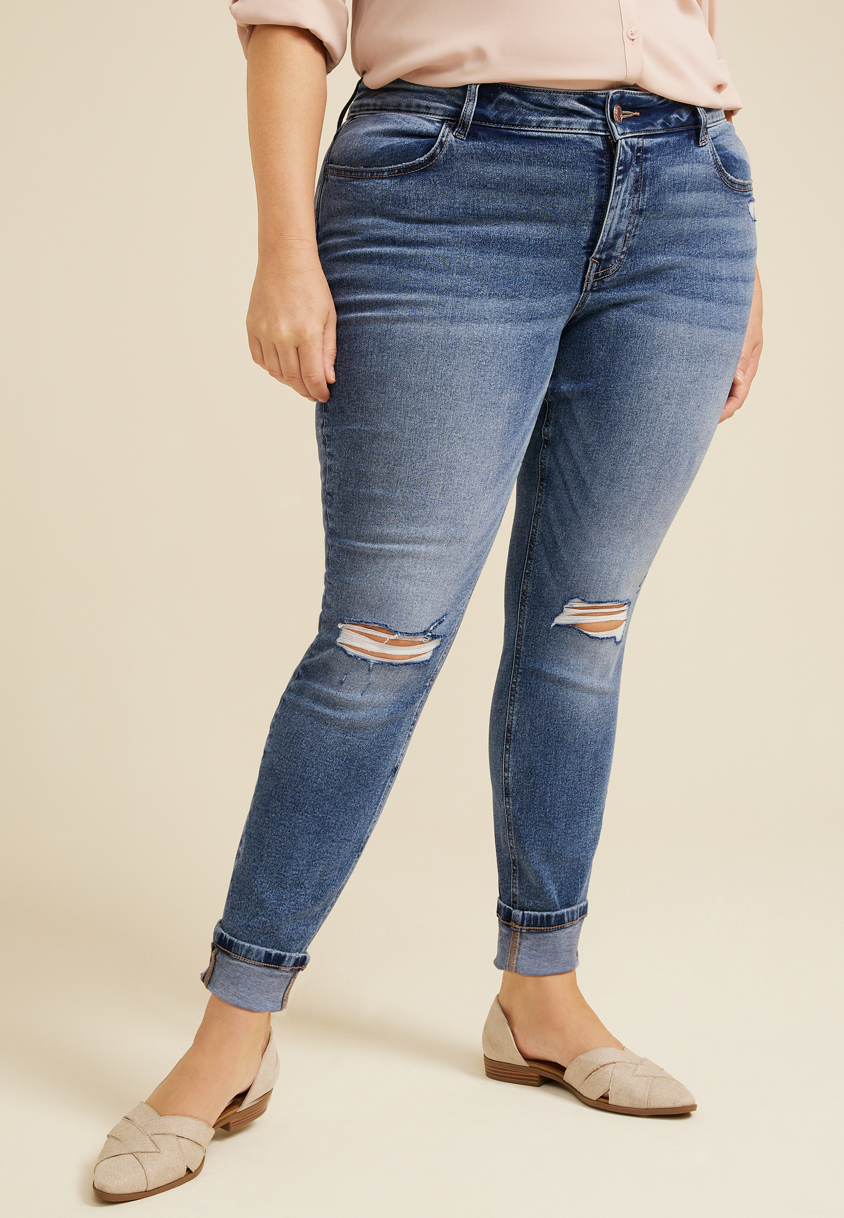 Plus Size m jeans by maurices™ Super Skinny Ankle Mid Rise Ripped Jean
