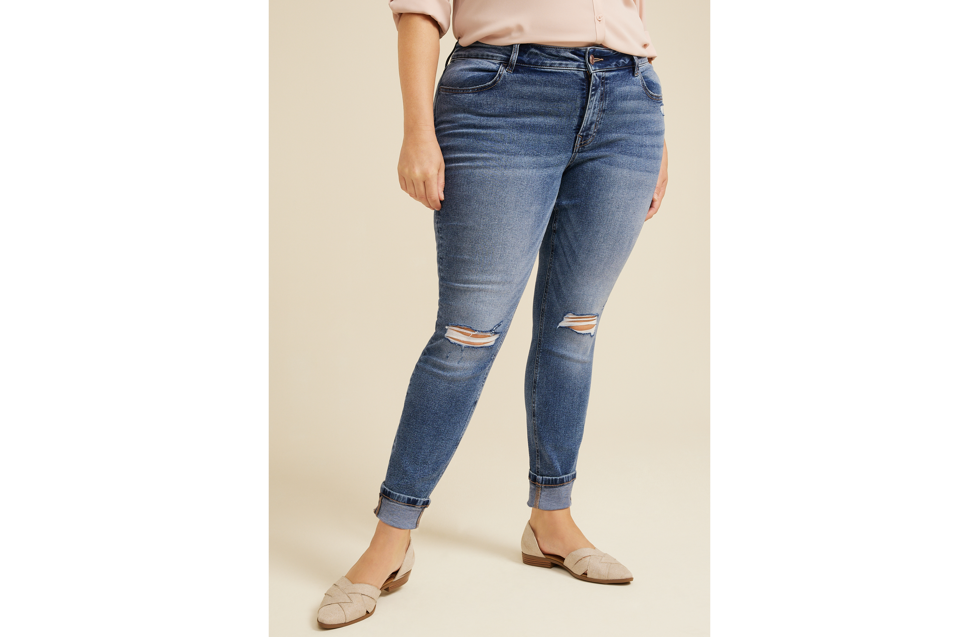 Plus Size m jeans by maurices™ Super Skinny Ankle Mid Rise Ripped Jean