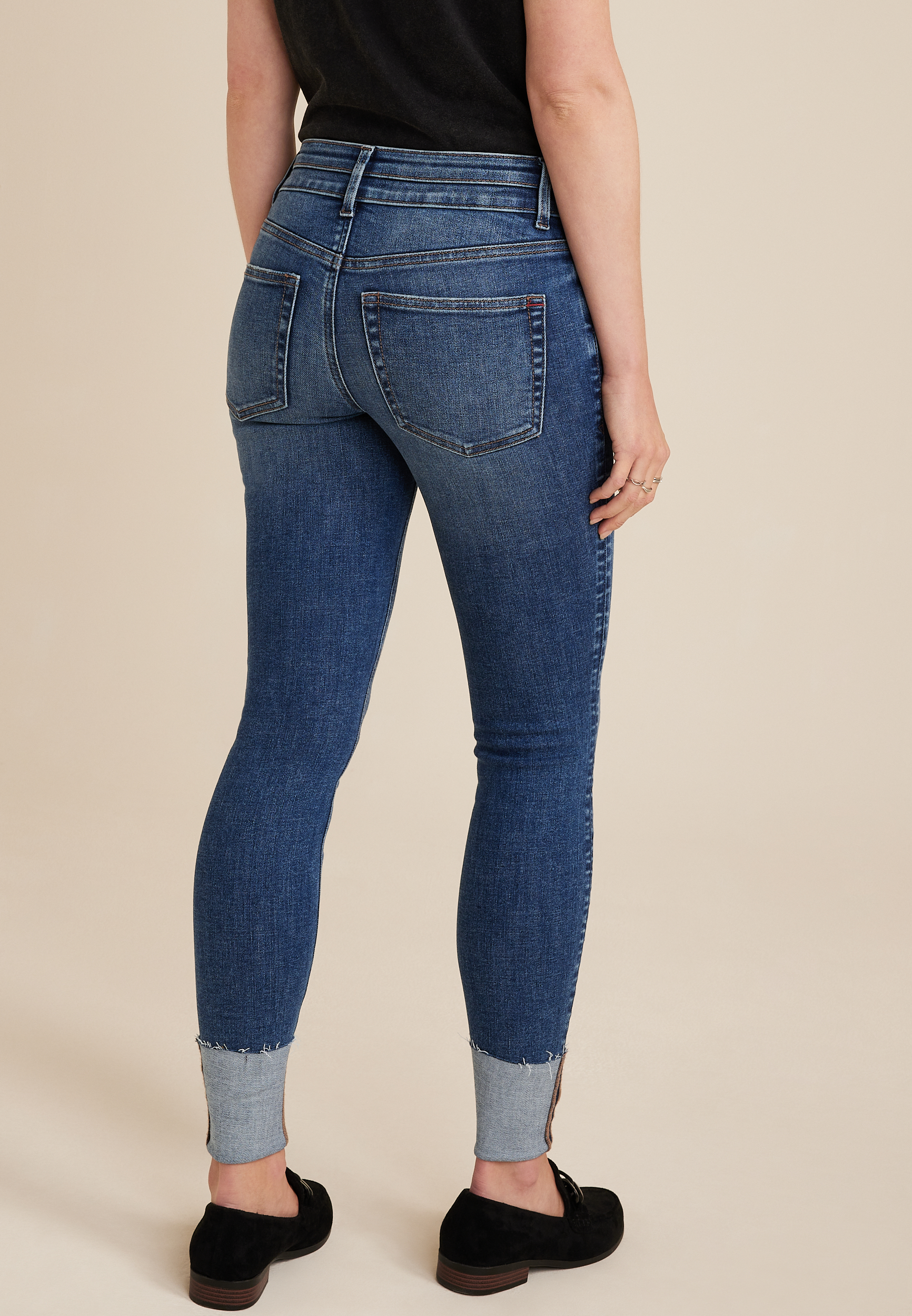 edgely&trade; Super Skinny Mid Rise Double Button Jean, DARK SANDBLAST, large
