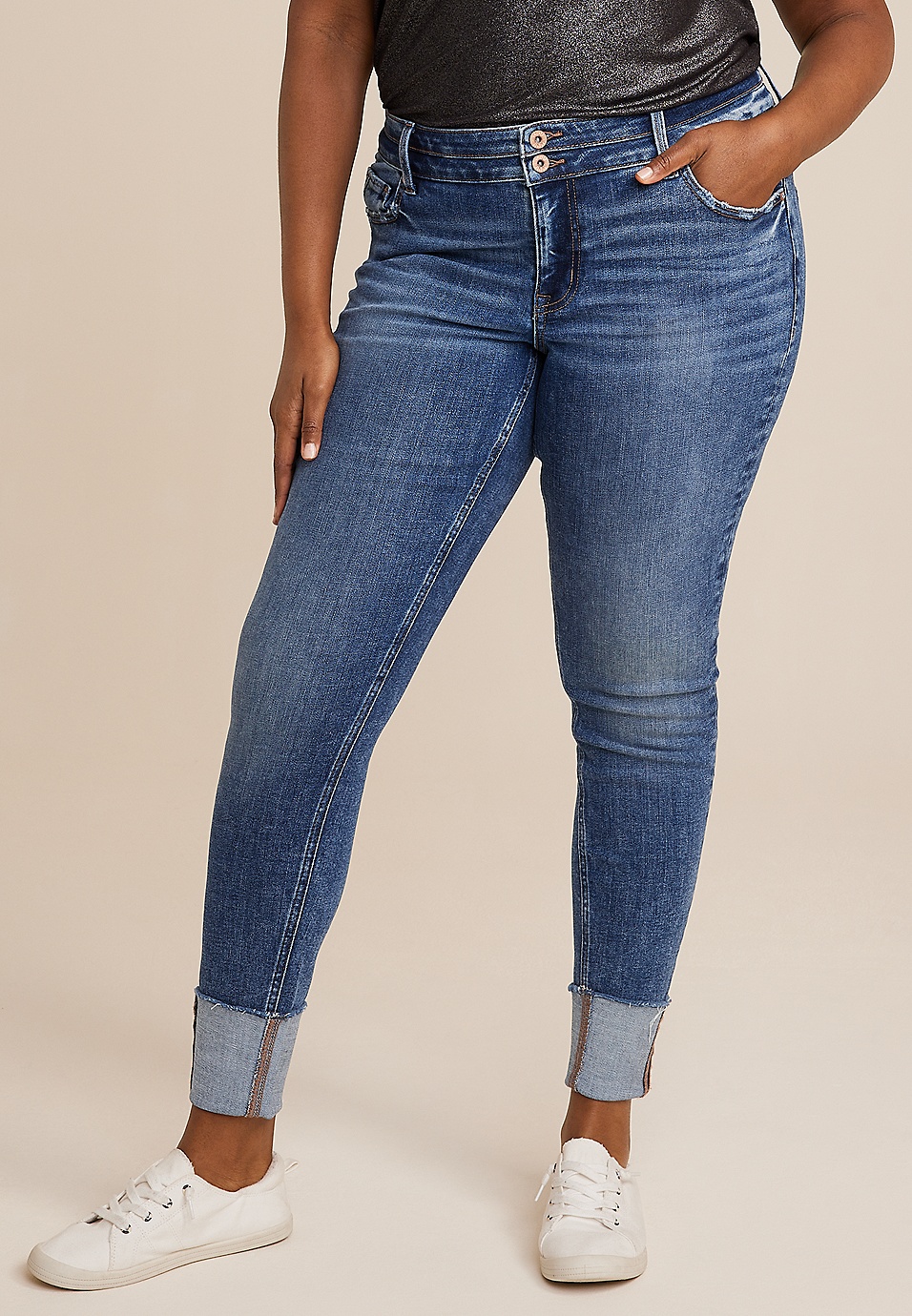 Plus Size edgely™ Super Skinny Mid Rise Double Button Jean