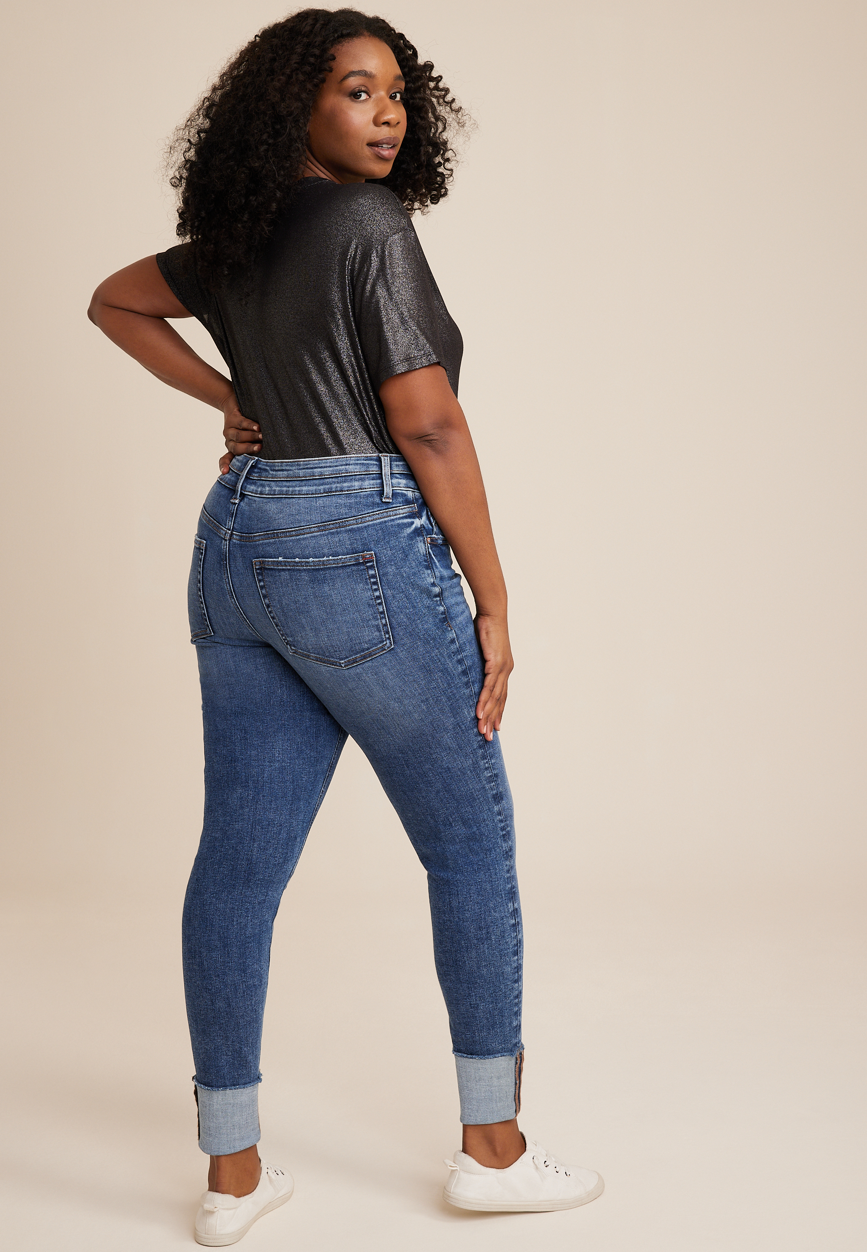 Plus Size edgely&trade; Super Skinny Mid Rise Double Button Jean, DARK SANDBLAST, large