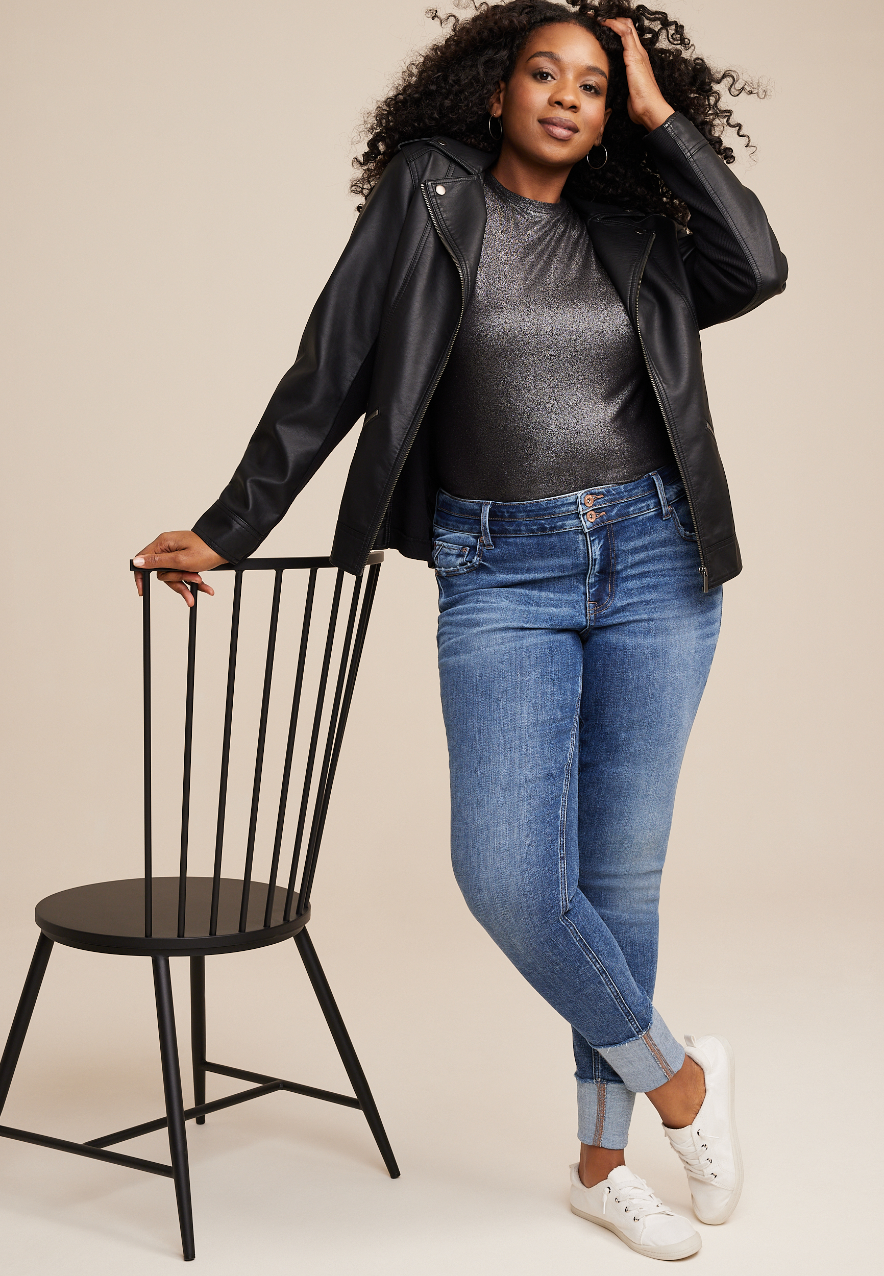 Plus Size edgely&trade; Super Skinny Mid Rise Double Button Jean, DARK SANDBLAST, large
