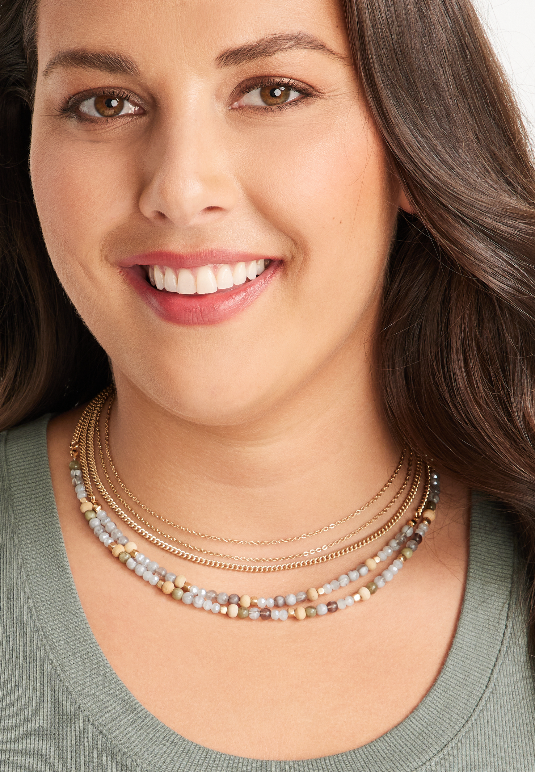Layered Beaded Necklace, , large