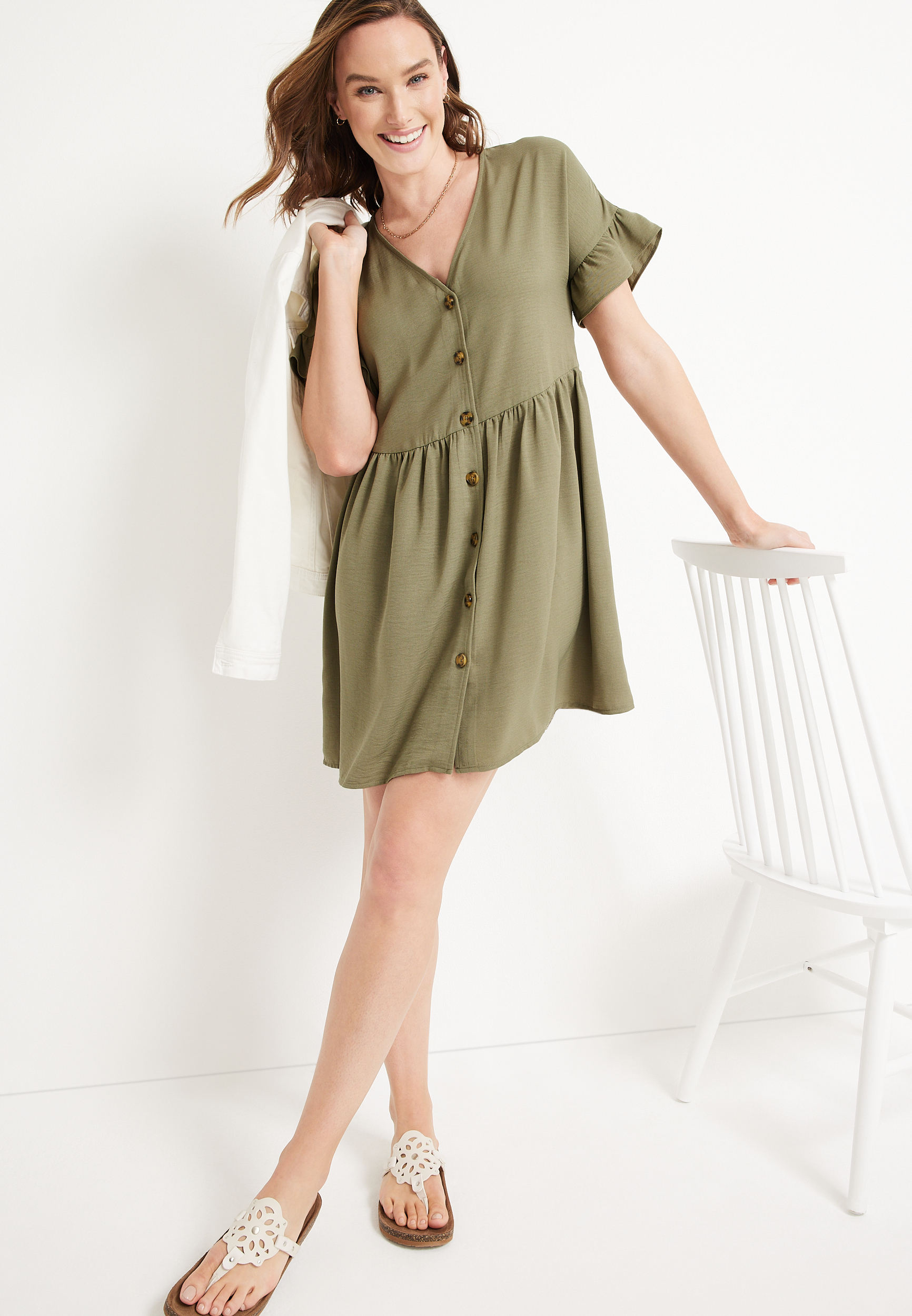 Button Front Flutter Slv BBD W:C2977:OLIVE DUSK, C2977, large