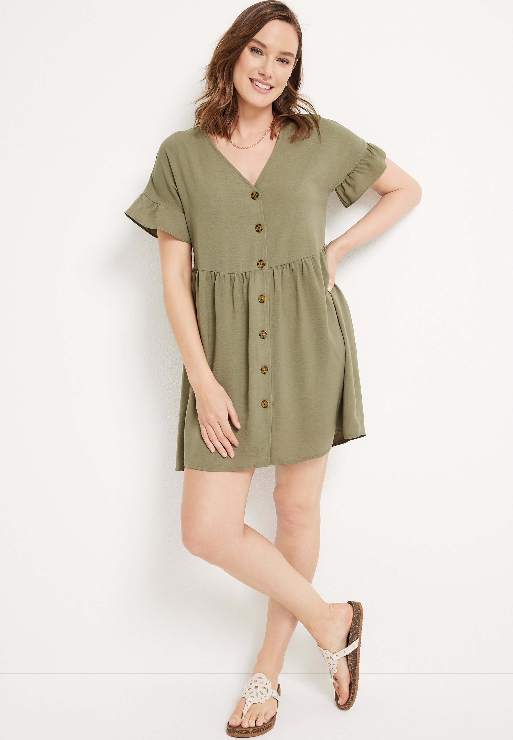 Button Front Flutter Slv BBD W:C2977:OLIVE DUSK, C2977, large