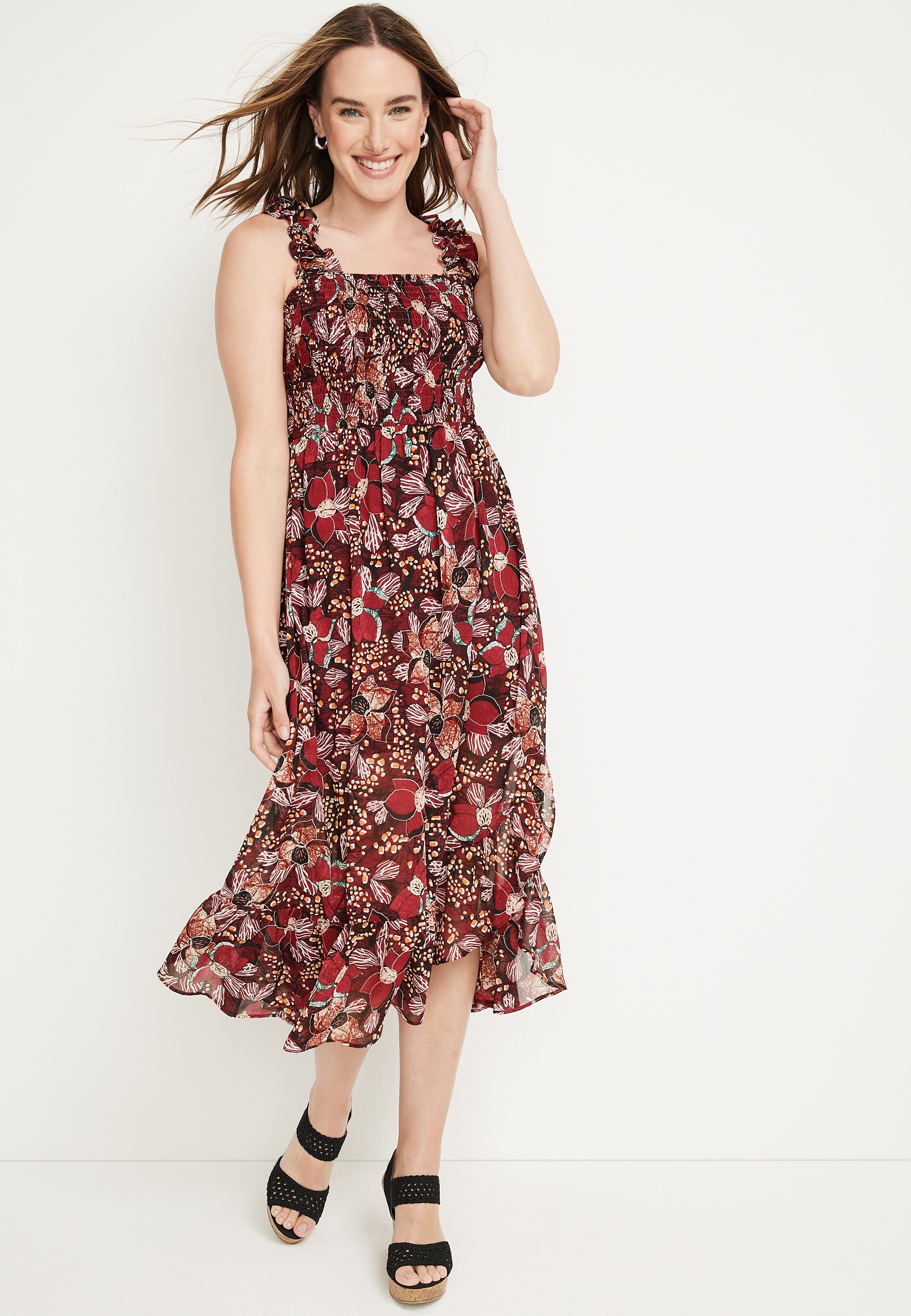 Aster Floral Off The Shoulder Midi Dress | maurices