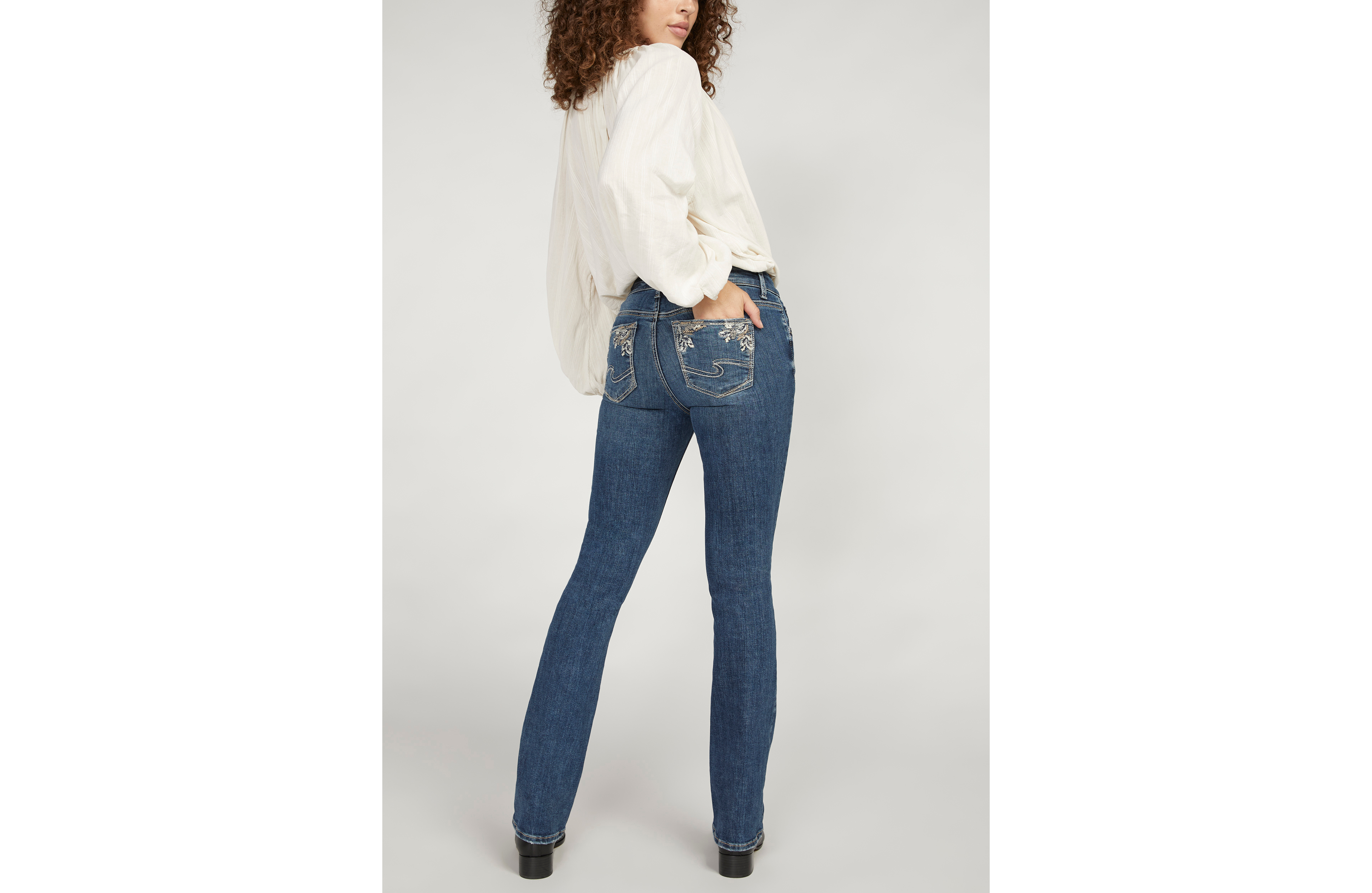 Silver Jeans Co.® Elyse Curvy Embroidered Mid Rise Slim Boot Jean