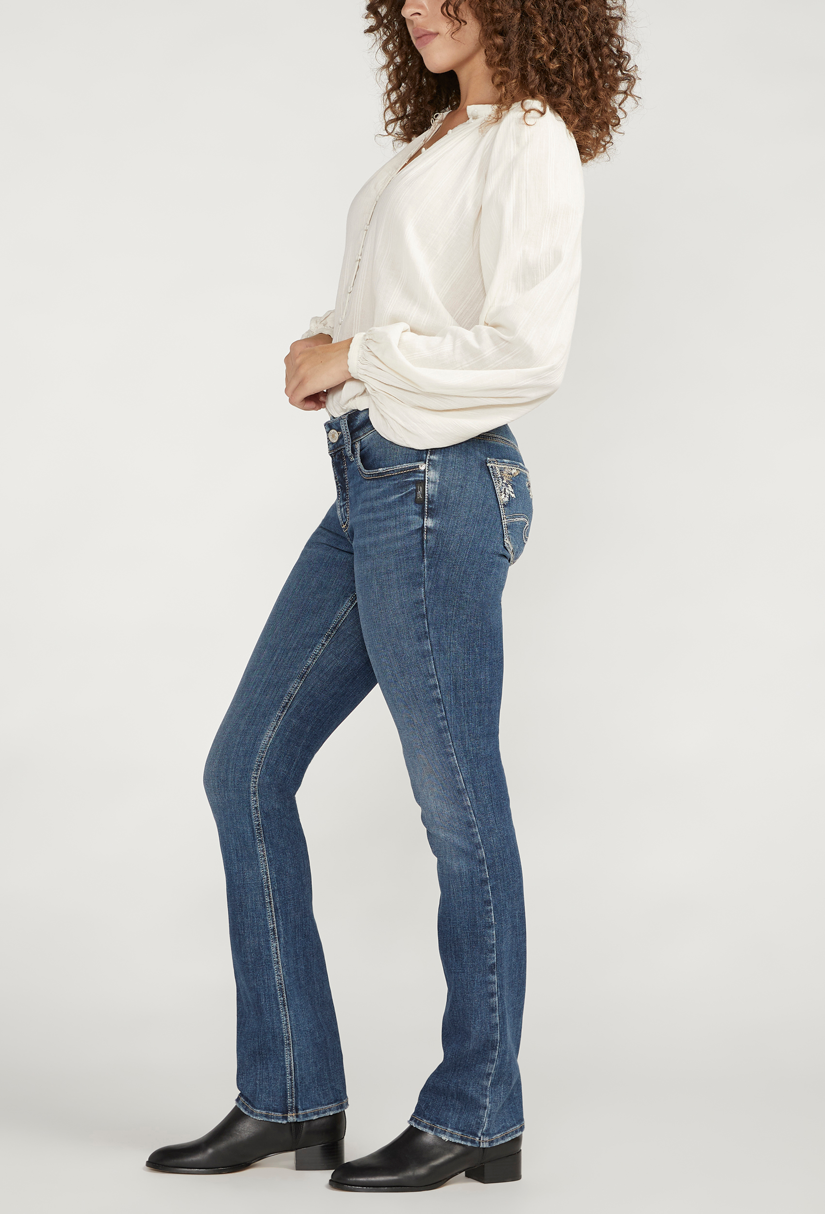 Silver Jeans Co.&reg; Elyse Curvy Embroidered Mid Rise Slim Boot Jean, C258, large