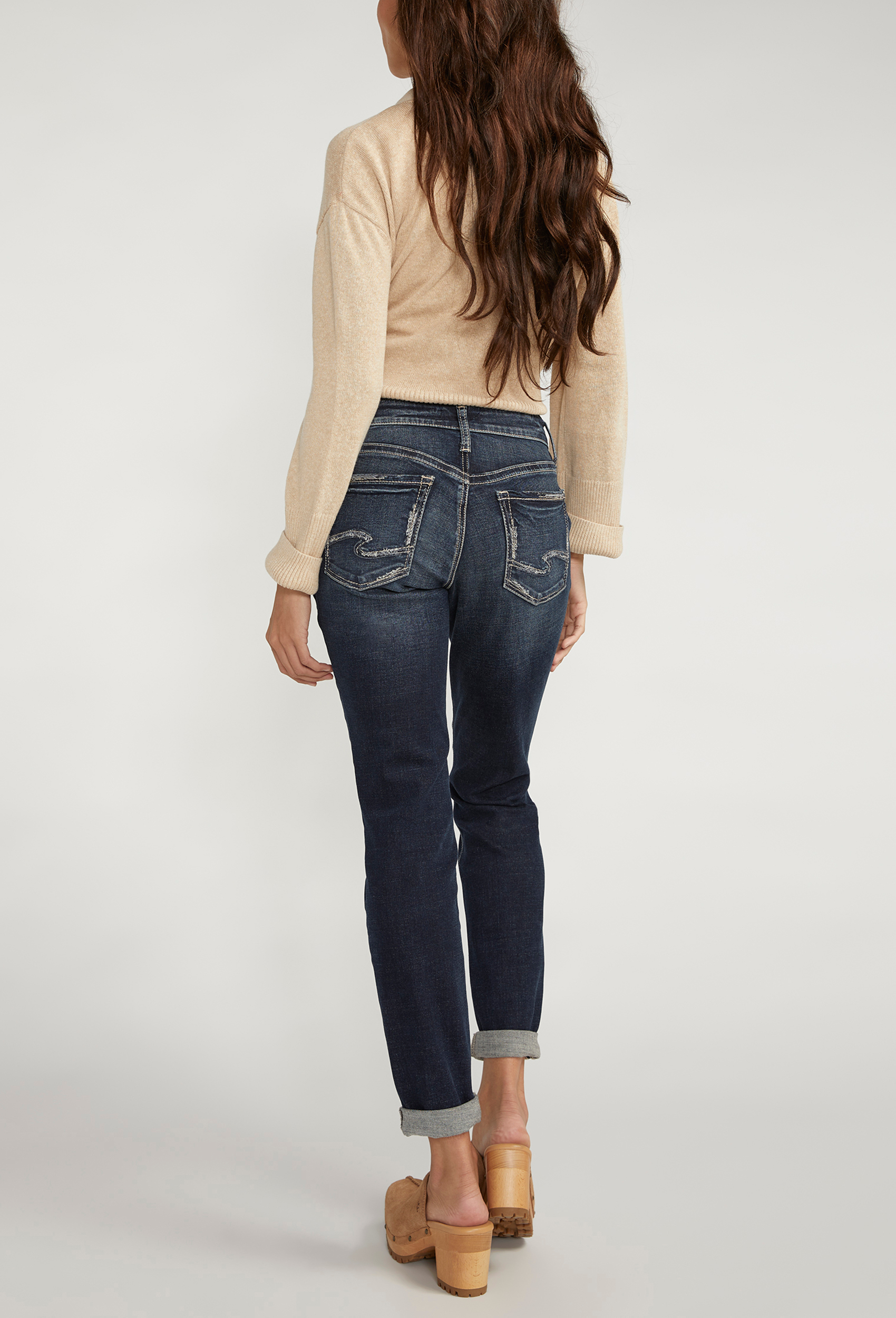 Silver Jeans Co.&reg; Boyfriend Mid Rise Embroidered Lurex Pocket Jean, DARK SANDBLAST, large