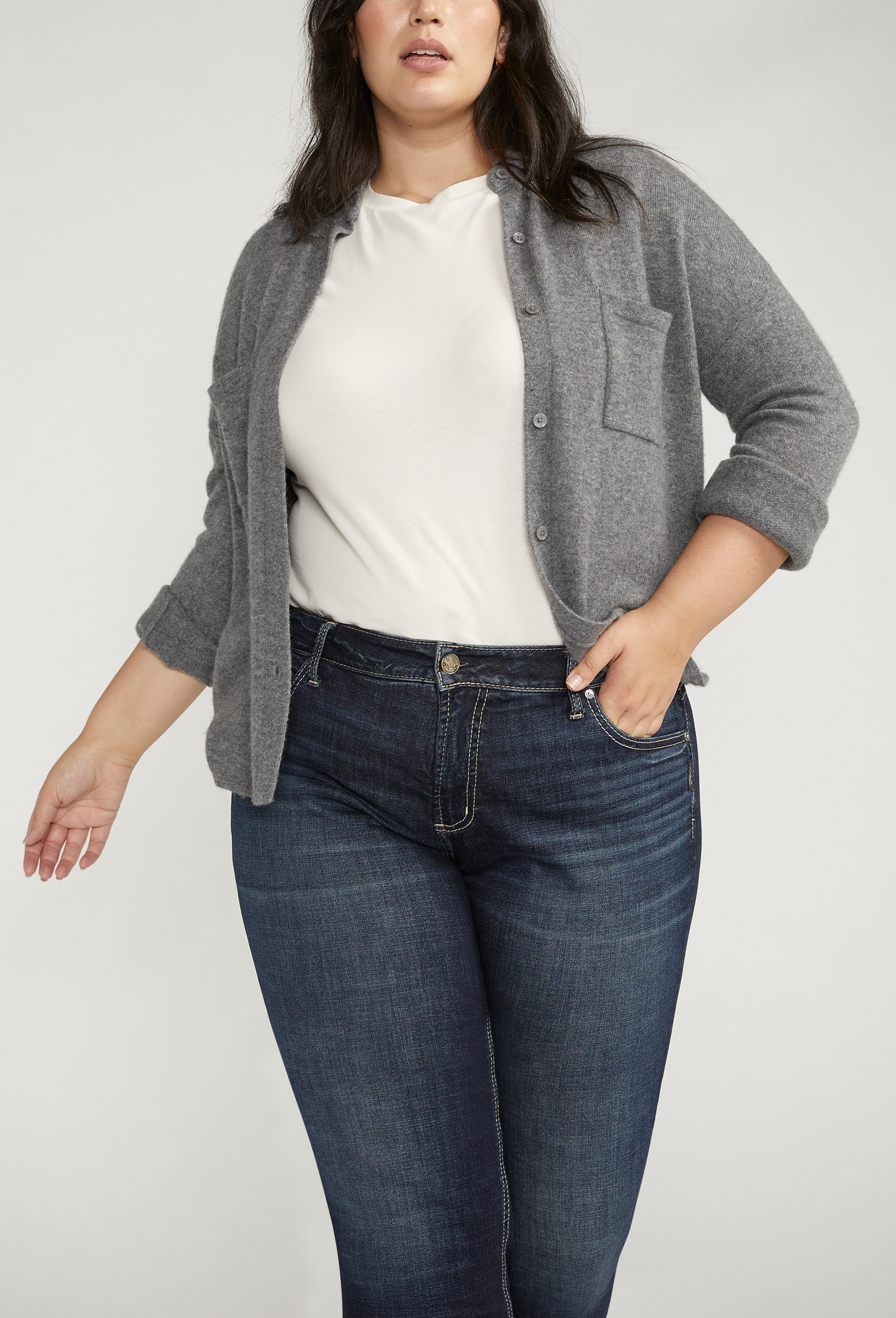 Plus Size Silver Jeans Co.&reg; Boyfriend Mid Rise Embroidered Lurex Pocket Jean, DARK SANDBLAST, large