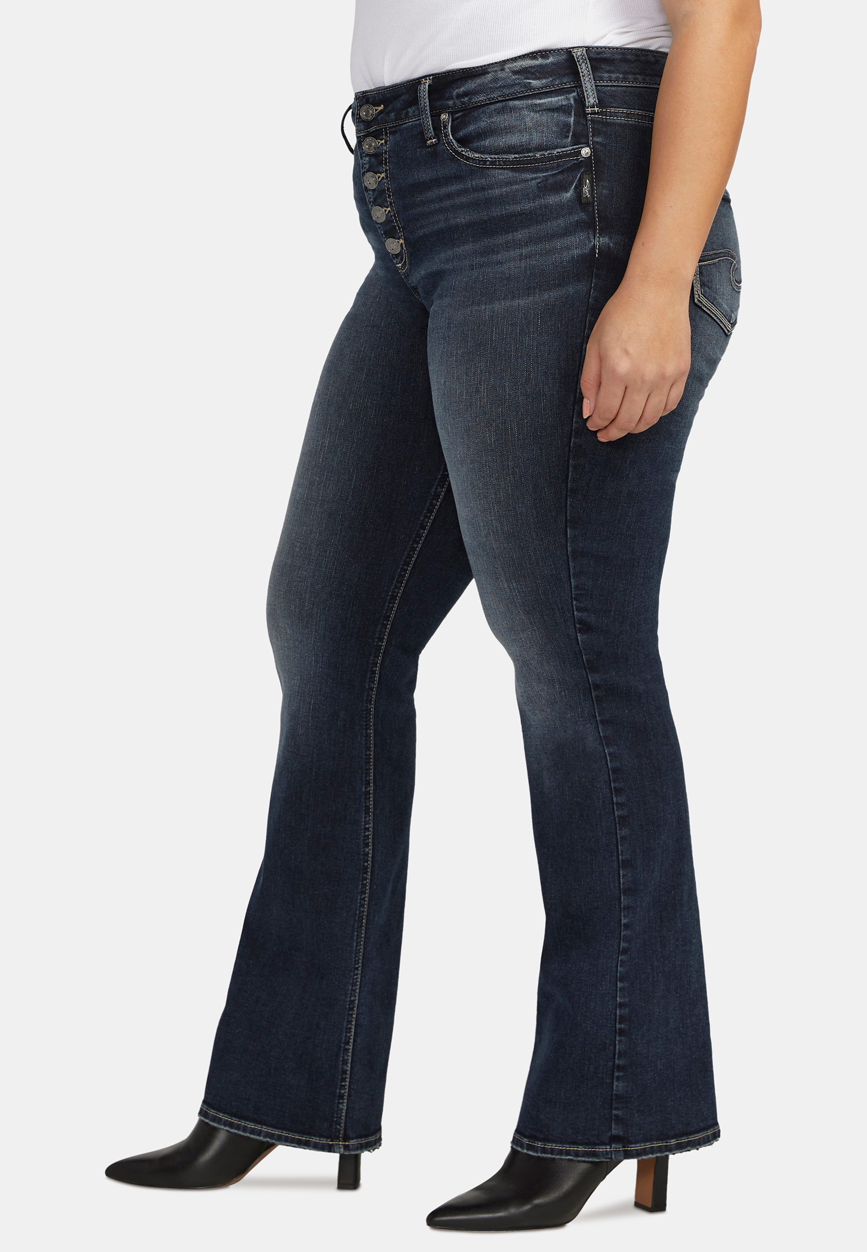 Plus Size Silver Jeans Co.&reg; Suki Bootcut Curvy Mid Rise Button Fly Jean, DARK SANDBLAST, large
