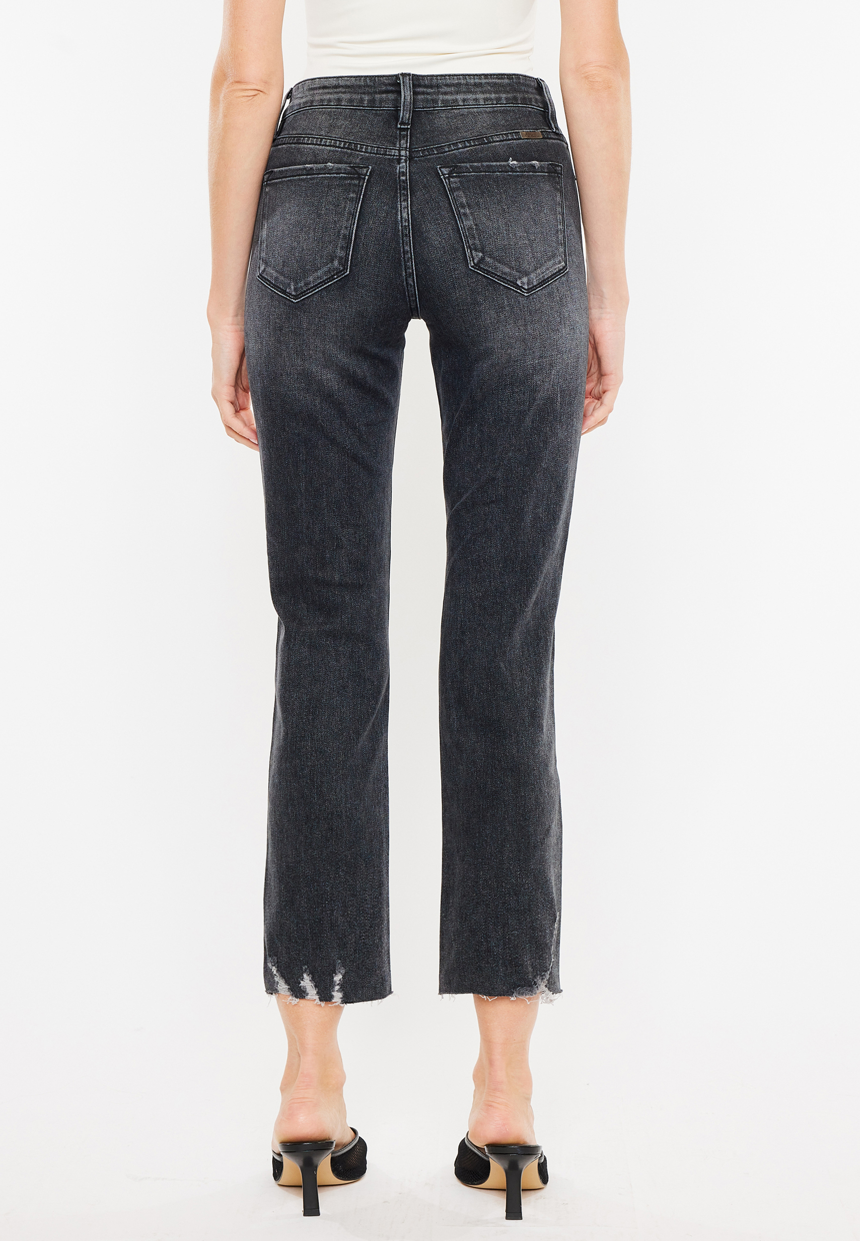 KanCan&trade; Charcoal Ankle Straight Mid Rise Ripped Jean, C106, large