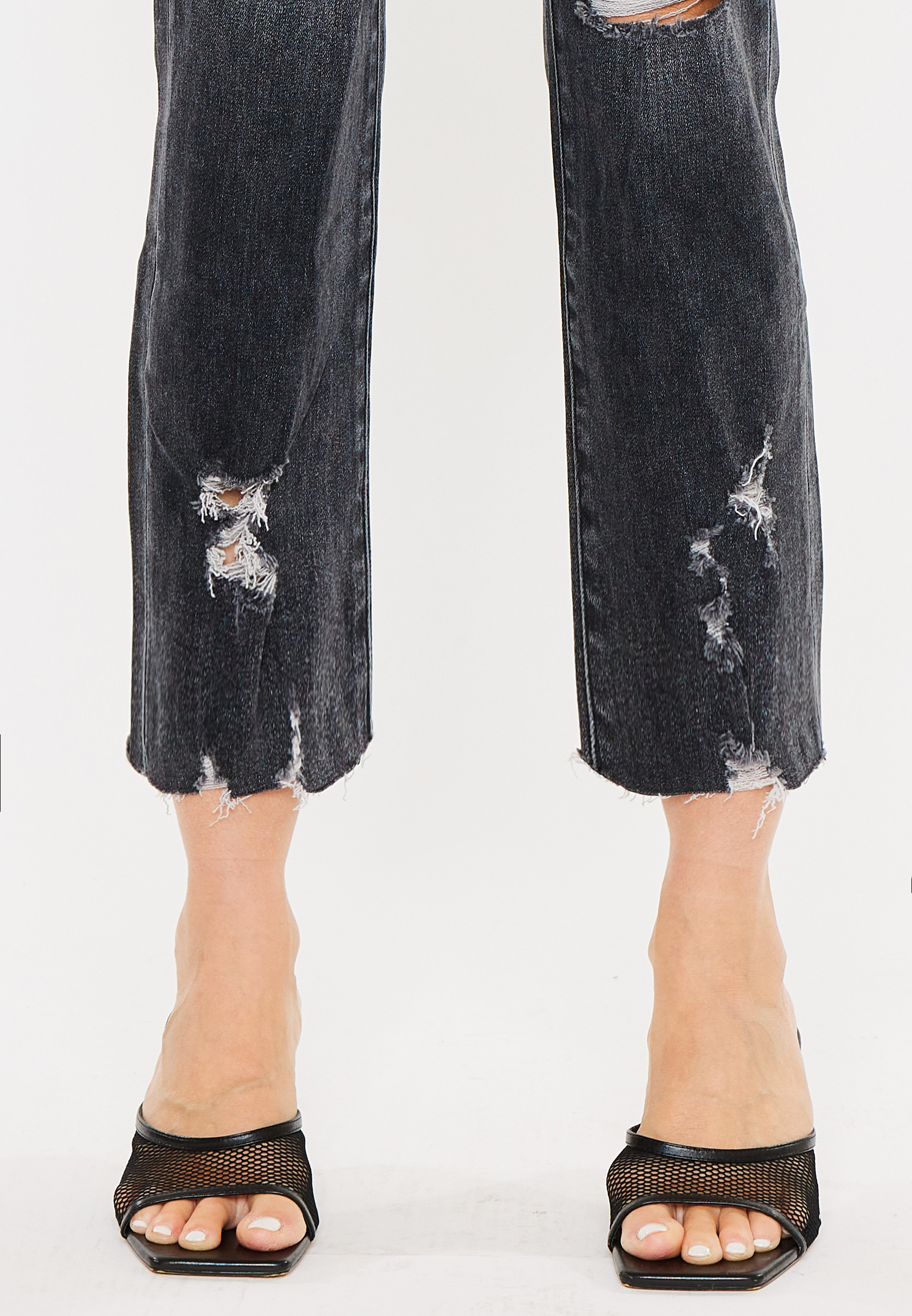 KanCan&trade; Charcoal Ankle Straight Mid Rise Ripped Jean, C106, large