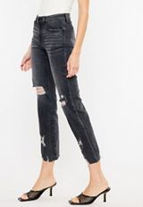 KanCan&trade; Charcoal Ankle Straight Mid Rise Ripped Jean, C106, small