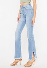 KanCan&trade; Flare Curvy High Rise Slit Frayed Hem Jean, C2806, small