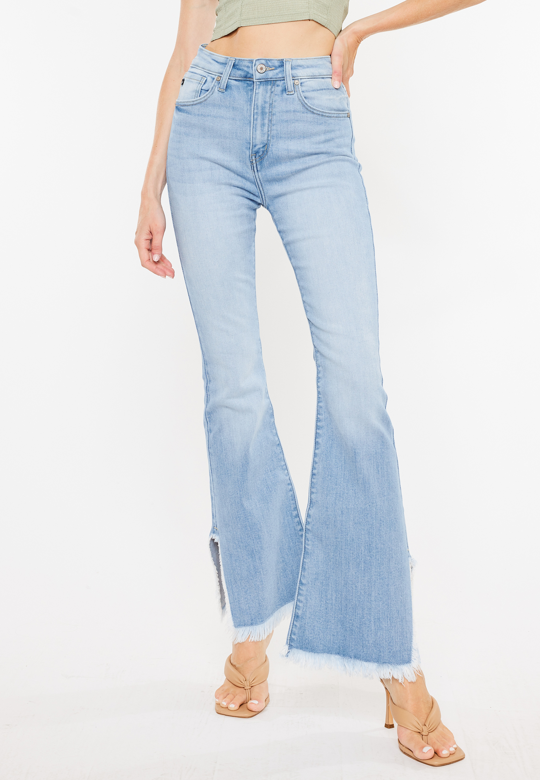 KanCan&trade; Flare Curvy High Rise Slit Frayed Hem Jean, C2806, large