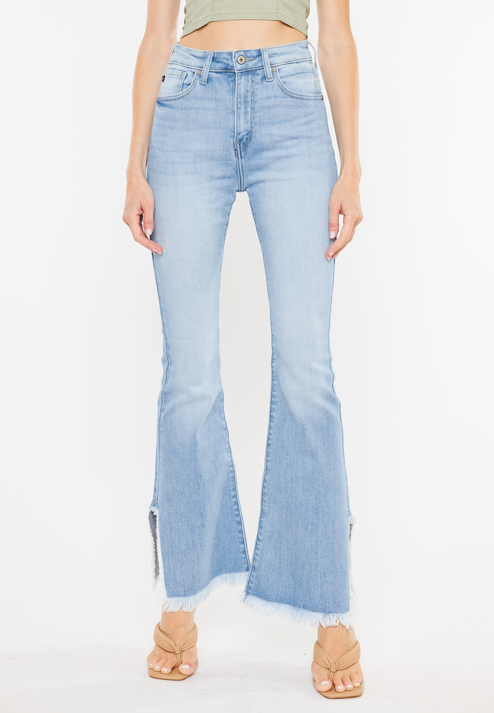 KanCan&trade; Flare Curvy High Rise Slit Frayed Hem Jean, C2806, large