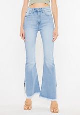 KanCan&trade; Flare Curvy High Rise Slit Frayed Hem Jean, C2806, small