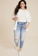 Plus Size KanCan&trade; High Rise Frayed Waist Skinny Jean, LIGHT SANDBLAST, small