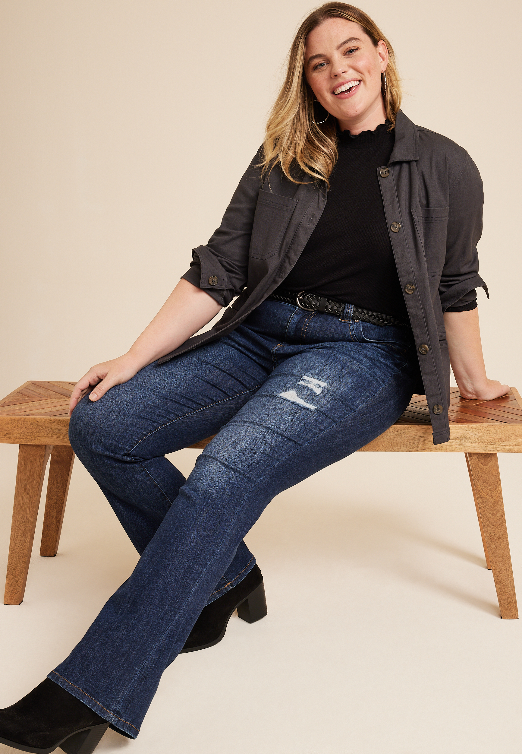 Plus Size KanCan&trade; High Rise Dark Ripped Bootcut Jean, DARK SANDBLAST, large