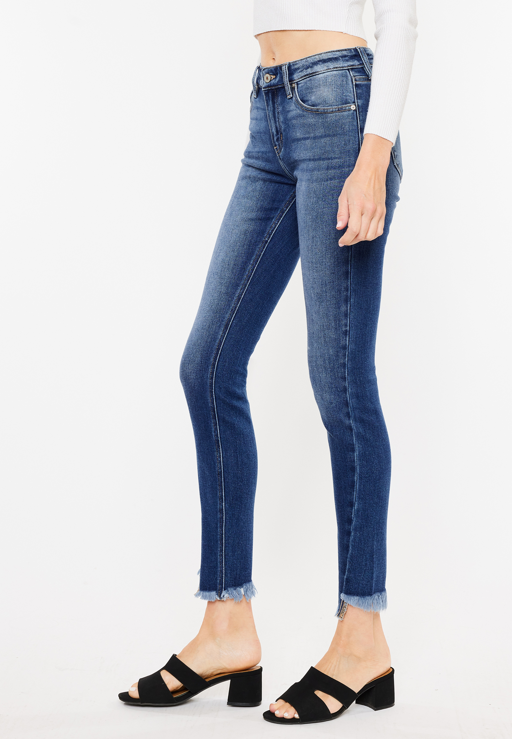 KanCan&trade; Skinny Mid Rise Frayed Hem Jean, C3337, large