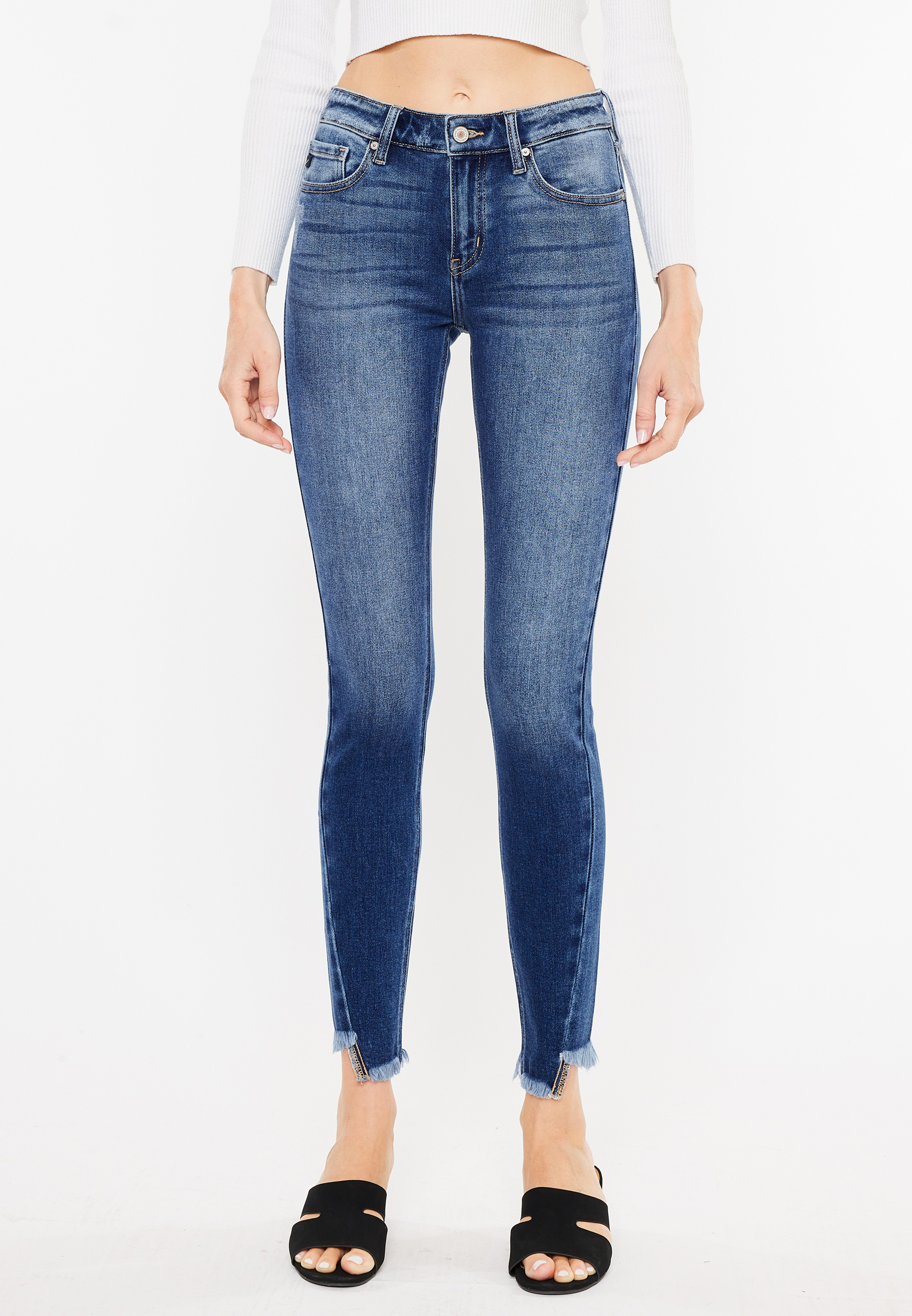 KanCan&trade; Skinny Mid Rise Frayed Hem Jean, C3337, large