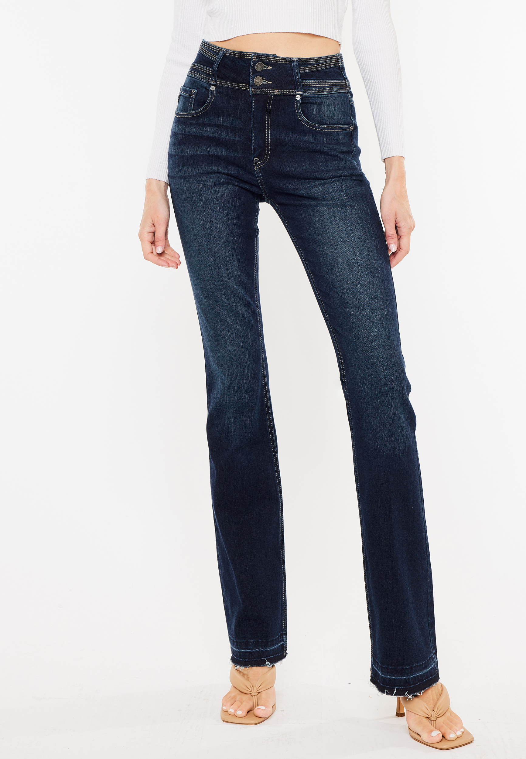 KanCan™ Dark High Rise Double Button Bootcut Jean