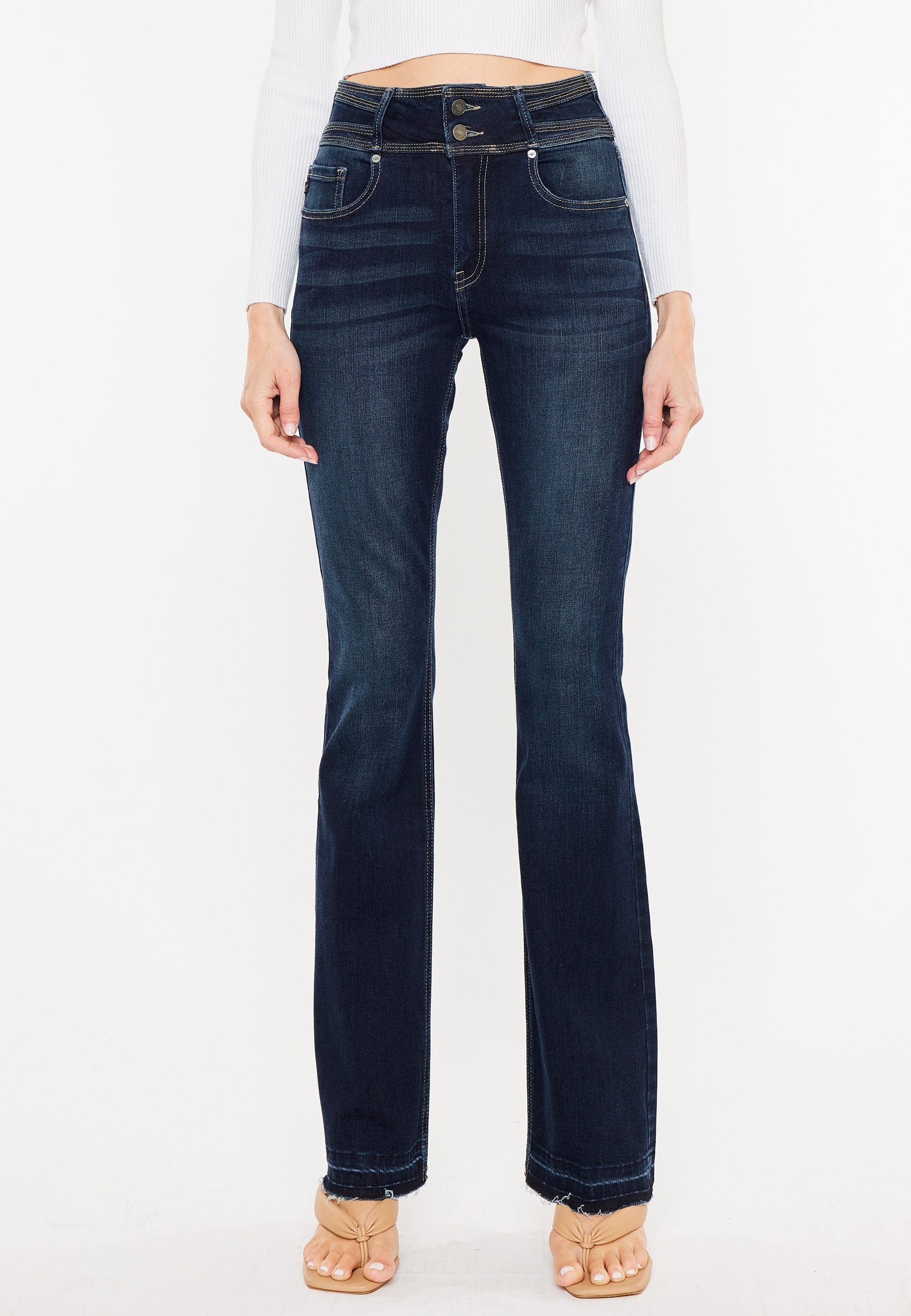 KanCan&trade; Dark High Rise Double Button Bootcut Jean, C258, large