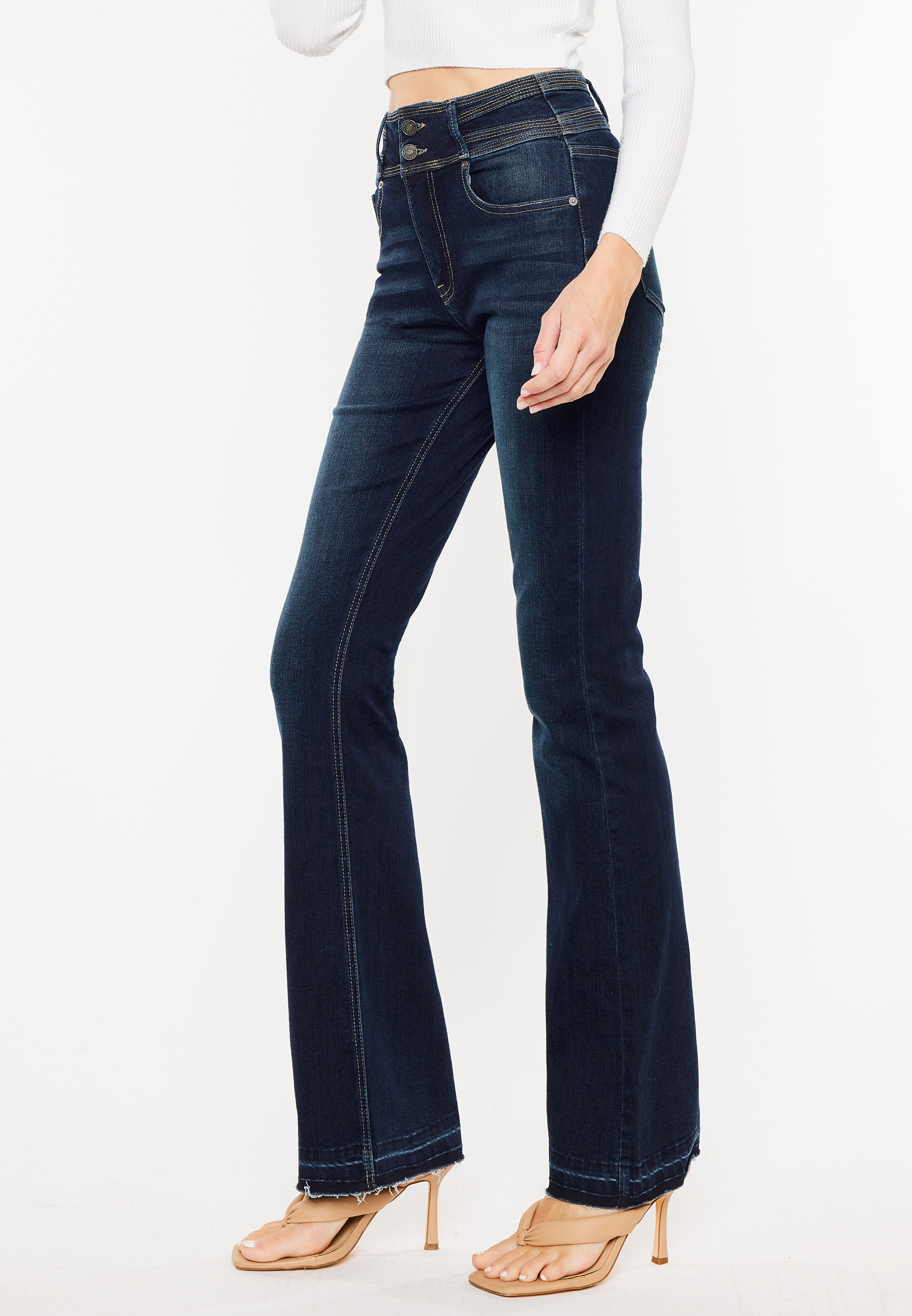 KanCan&trade; Dark High Rise Double Button Bootcut Jean, C258, large