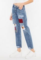 KanCan&trade; Nonstretch High Rise Plaid Patch Ripped Boyfriend Jean, C258, small