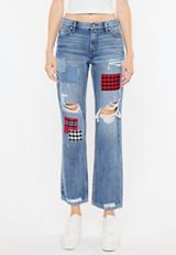 KanCan&trade; Nonstretch High Rise Plaid Patch Ripped Boyfriend Jean, C258, small