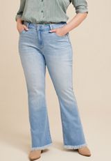 Plus Size KanCan&trade; Flare Curvy High Rise Slit Frayed Hem Jean, LIGHT SANDBLAST, small