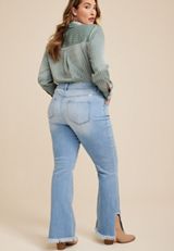Plus Size KanCan&trade; Flare Curvy High Rise Slit Frayed Hem Jean, LIGHT SANDBLAST, small