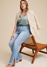 Plus Size KanCan&trade; Flare Curvy High Rise Slit Frayed Hem Jean, LIGHT SANDBLAST, small