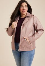 Plus Size Perfect Faux Leather Moto Jacket, C6166, small