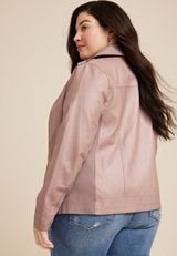 Plus Size Perfect Faux Leather Moto Jacket, C6166, small