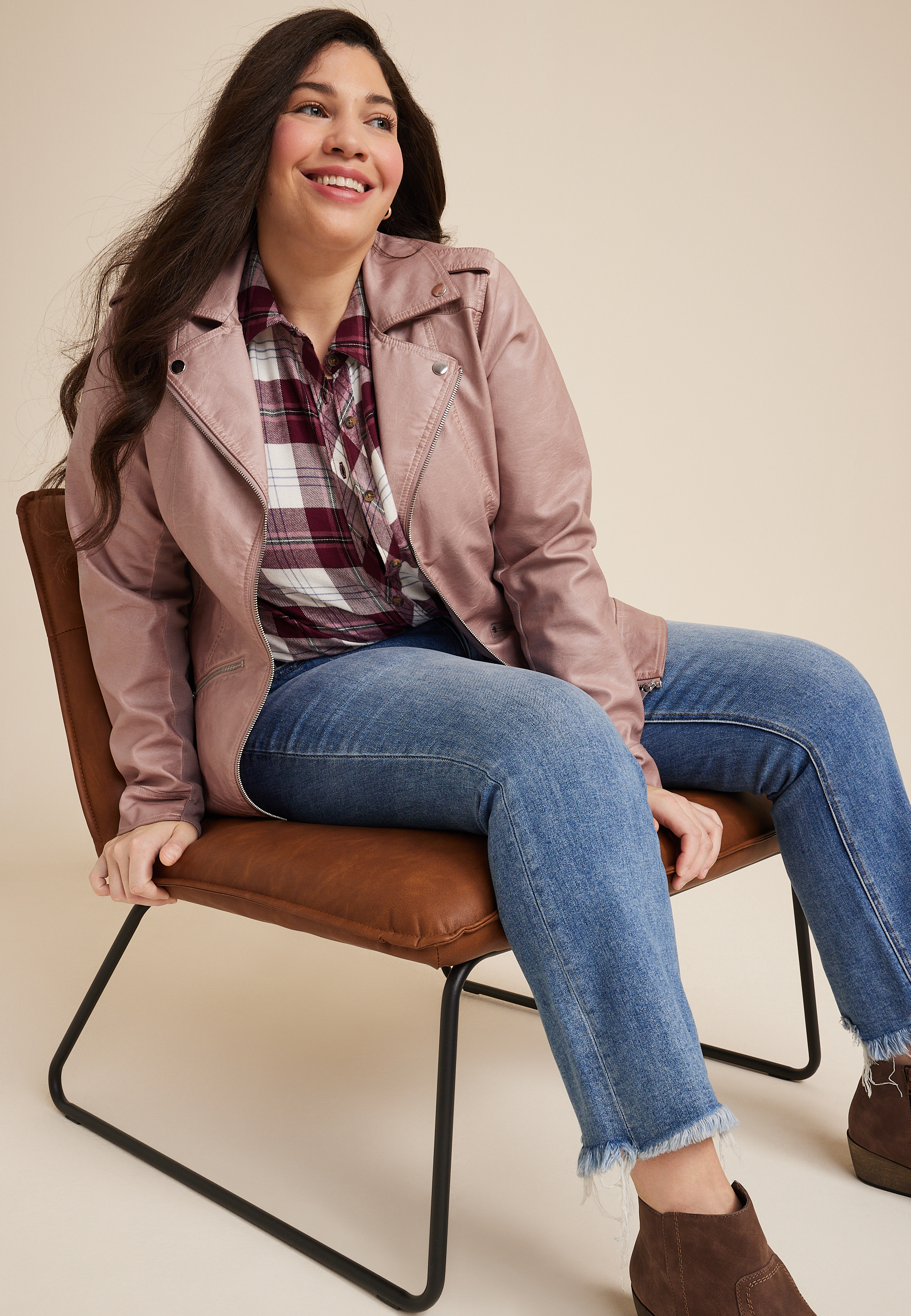 Plus Size Perfect Faux Leather Moto Jacket, C6166, large