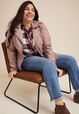 Plus Size Perfect Faux Leather Moto Jacket, C6166, small