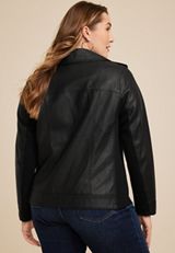 Plus Size Perfect Faux Leather Moto Jacket, C106, small