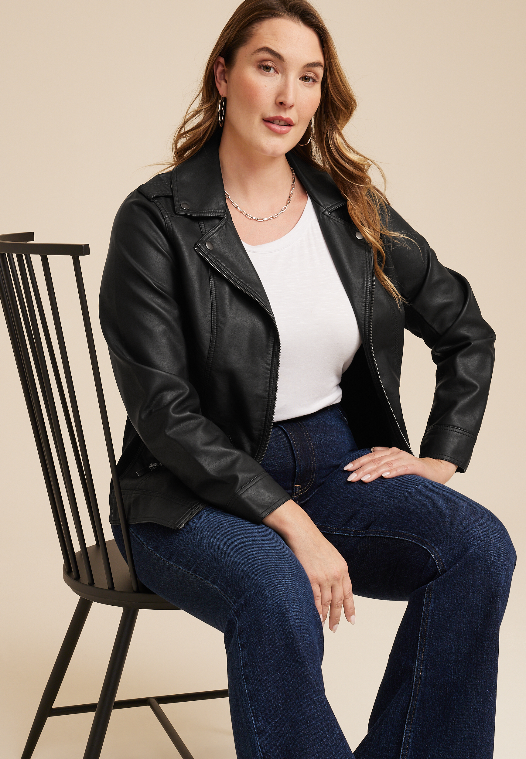 Plus Size Perfect Faux Leather Moto Jacket, C106, large