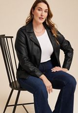 Plus Size Perfect Faux Leather Moto Jacket, C106, small