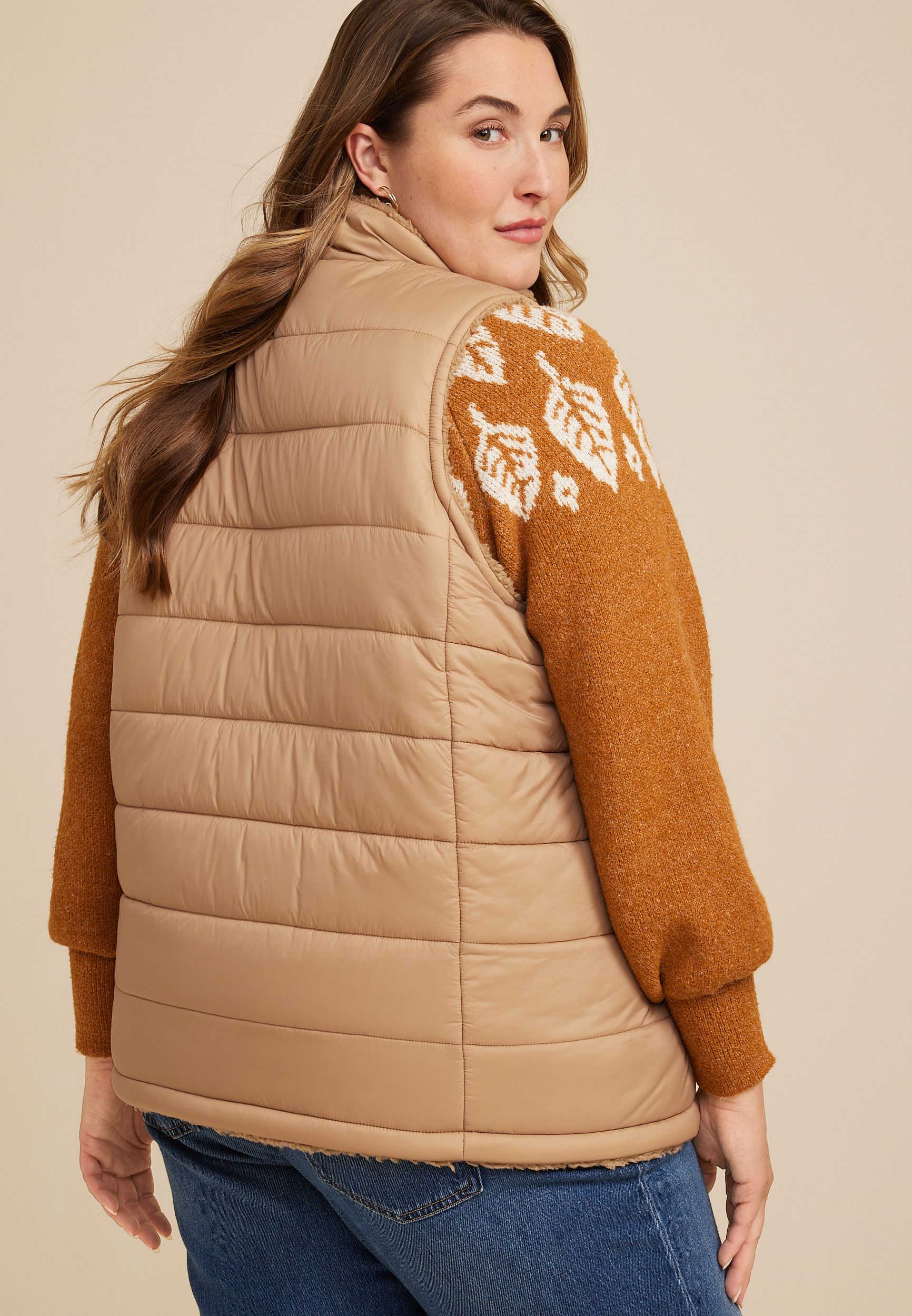 Plus Size Reversible Teddy Sherpa Vest, C115, large