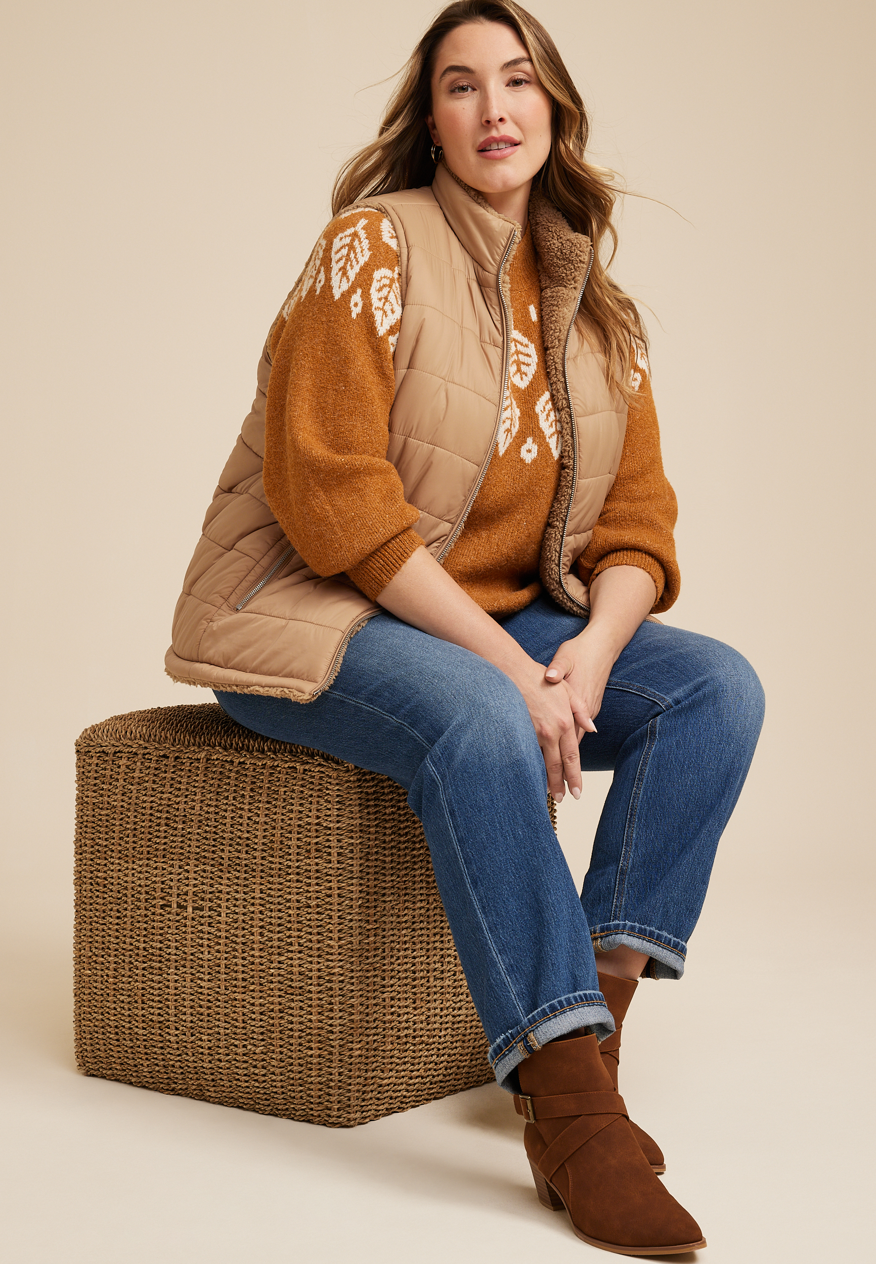 Plus Size Reversible Teddy Sherpa Vest, C115, large